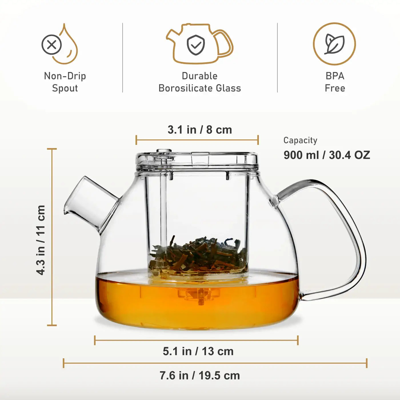Lazy Pour Glass Teapot 900ml